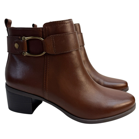 Anne Klein Jeannie Ankle Dress Boot Bootie 6.5 M Brown Faux Leather Side Zip NIB - Picture 1 of 8